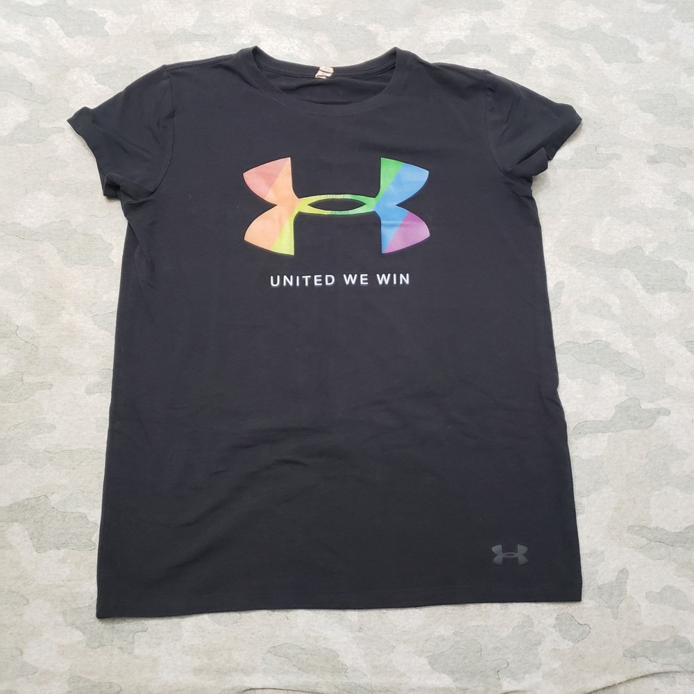 Under Armour Top Womens Small Black Loose Fit HeatGear Tee Short Sleeve